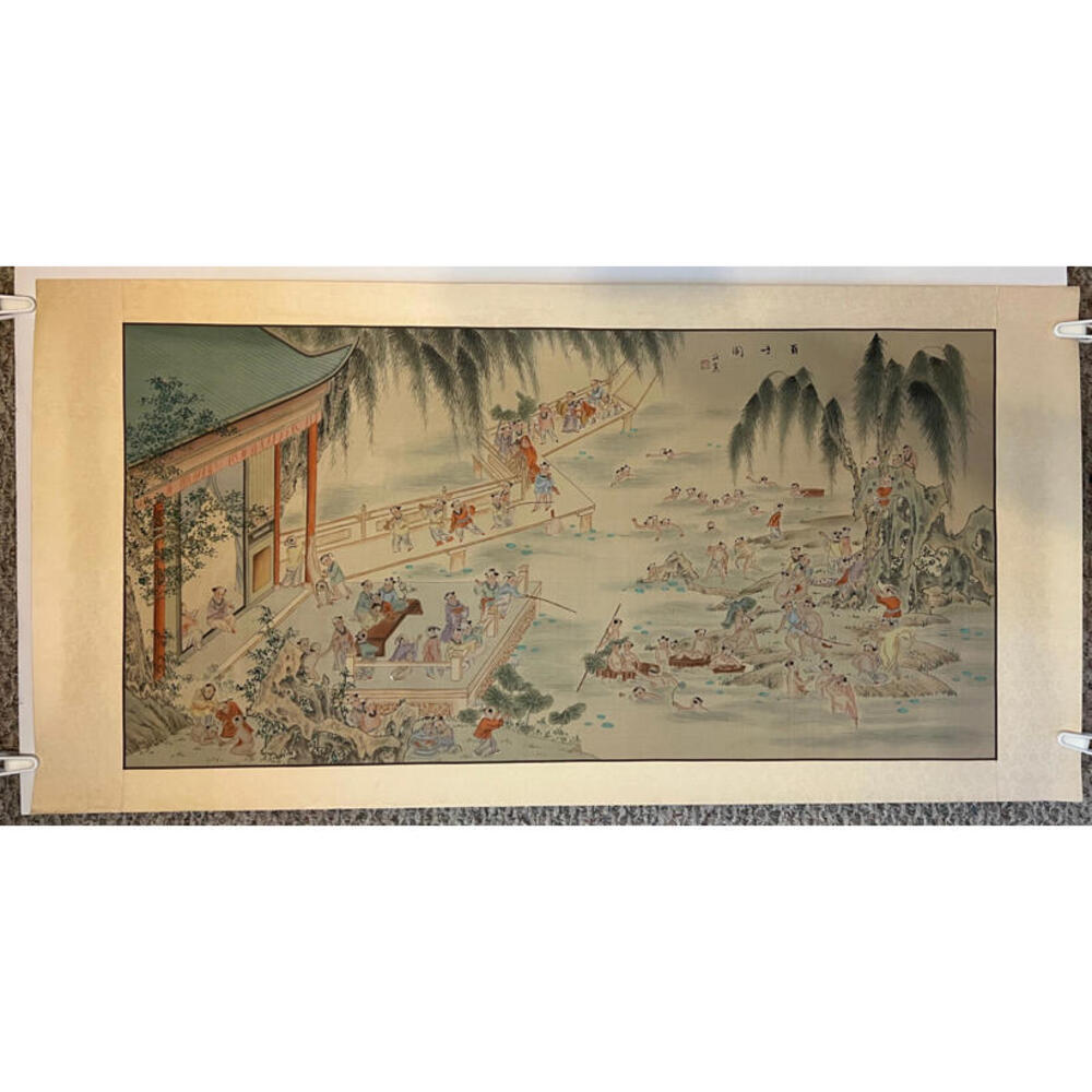 Large Chinese Silk Painting 100 Children At Play Imported Beautiful